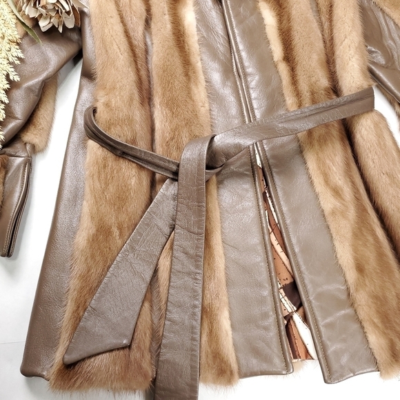 Sedran Furs Vintage Mink Leather Belted Fur Coat Combo - Picture 6 of 16